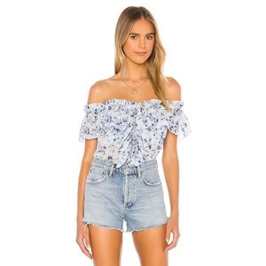 House of Harlow Blue Off the Shoulder Corset Top